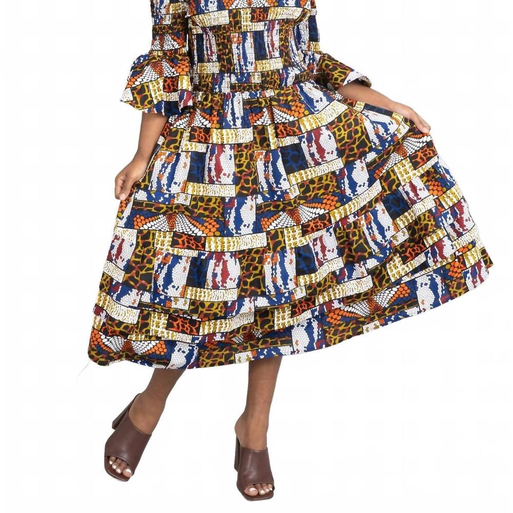 NEW KARA CHIC african print tiered maxi dress in multi brown